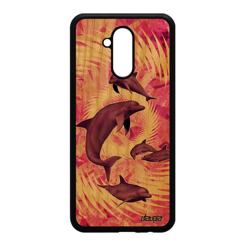 Coque Dauphin Huawei Mate 20 Lite En Bois Silicone Rigide Animal Mandala Texture Mer Rose Animaux Housse Marin Design Marsouin