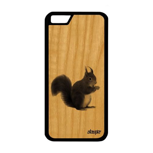 Coque Pour Iphone 6 6s En Bois Silicone Ecureuil Jolie Antichoc Unique Animaux Etui Design 4g Nature Foret Gris Animal Mignon