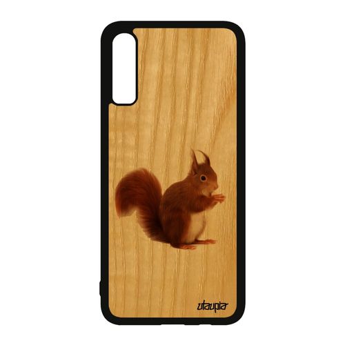 Coque Pour Samsung Galaxy A70 En Bois Et Silicone Ecureuil Roux Foret Nature Animal Housse Mobile Mignon Jolie Orange Animaux Design