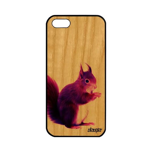Coque Pour Iphone 5 5s Se Bois Silicone Ecureuil Peinture Mignon 64 Go Foret De Protection Animal Nature Design Unique Violet Apple