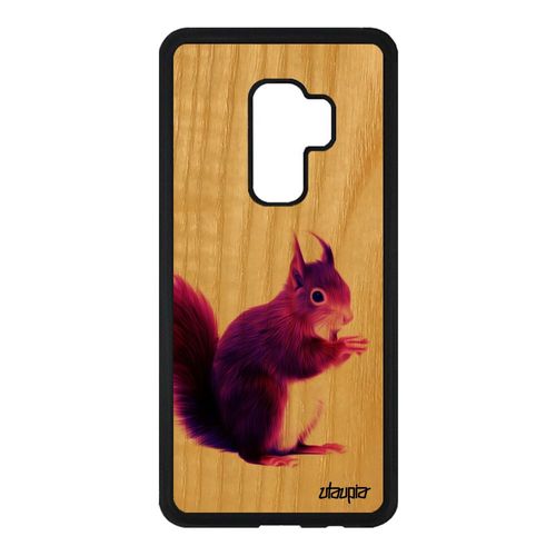 Coque Samsung Galaxy S9+ Plus En Bois Veritable Silicone Ecureuil Animaux Foret Animal Unique Tpu Rigide Violet Mignon Sm-G965f Case