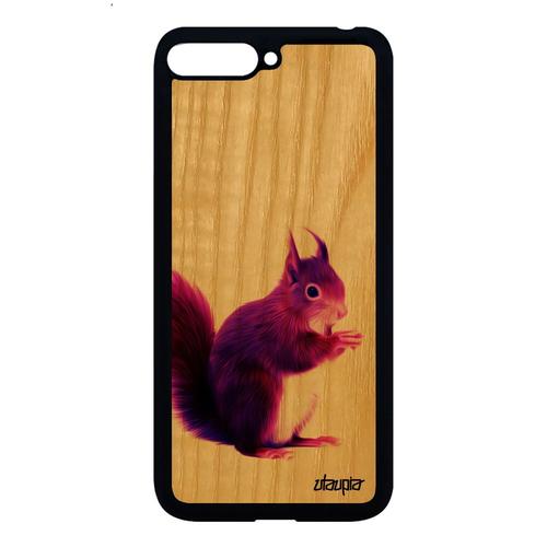 Coque Silicone Ecureuil Pour Huawei Y6 2018 En Bois Peinture Nature Mignon Animaux Foret Etui Antichoc Unique Violet Design Animal