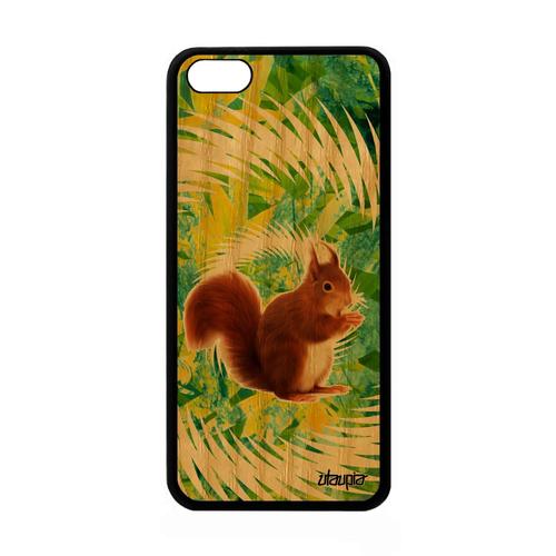 Coque En Bois Pour Iphone 5c Et Silicone Ecureuil Pas Cher Mandala Design Portable Smartphone Noir Vert Animaux Animal Texture Apple