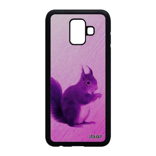 Coque Ecureuil Samsung Galaxy A6 2018 Silicone Animaux Foret Texture Rose Animal Smartphone Telephone Pas Cher Design Mignon Jolie