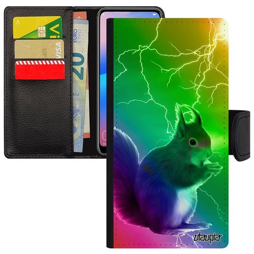Coque Samsung Galaxy A40 Rabat Portefeuille Ecureuil Animaux Multicolore Mignon Foret Cover Portable Etui Mobile Arc En Ciel Vert De