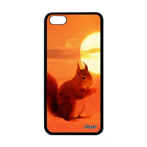 Coque Ecureuil Roux Iphone 5c En Silicone Housse Cover Mignon Couché De Soleil Ciel Animal Animaux Design Aluminium Rigide Tpu Apple