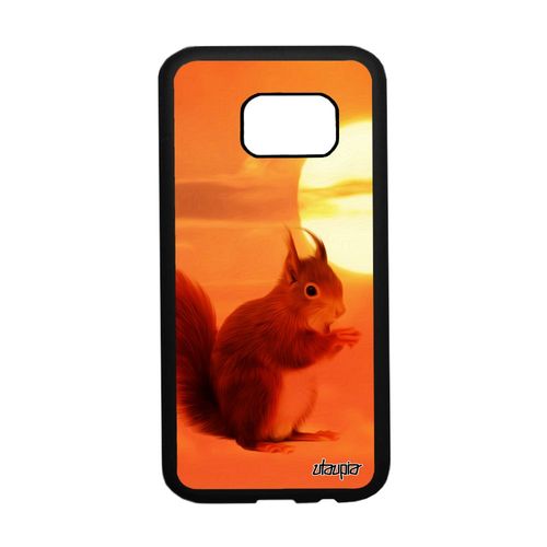 Coque Pour Samsung Galaxy S7 Silicone Ecureuil Roux Ciel Case Metal Petit Telephone Couché De Soleil Orange Foret Animal Mignon Etui