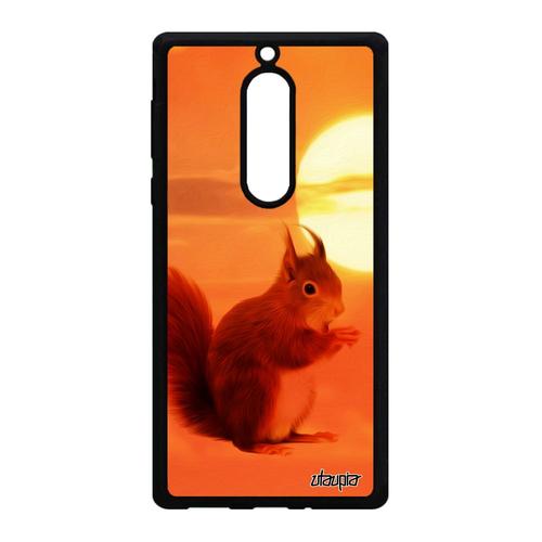 Coque Nokia 5 En Silicone Ecureuil Roux Design Couché De Soleil Mignon Portable Animaux Petit Orange Telephone Foret Made In France