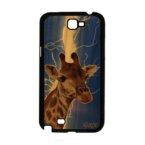 Coque Bois Samsung Galaxy Note 2 Silicone Girafe Afrique Tache Animal Animaux Rigide Bleu Design Case Orage Housse Eclair Savane De