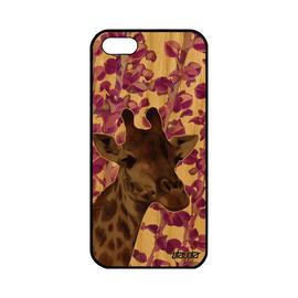 Coque Pour Iphone 5 5s Se En Bois Silicone Girafe Design Animal Case Animaux Rigide Tacheté De Protection Dessin Savane Rose Apple