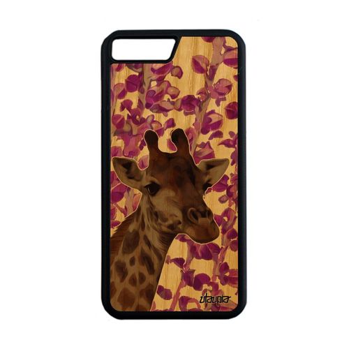Coque Iphone 8+ Plus Bois Silicone Girafe Rose Design Animal Telephone Savane Antichoc Nature Afrique De Protection Original