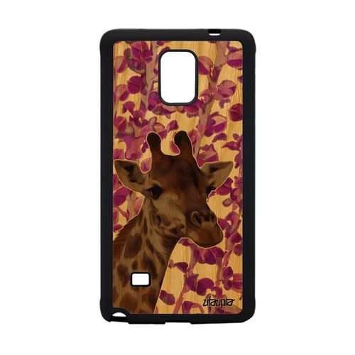 Coque Girafe Pour Samsung Galaxy Note 4 Bois Silicone Design Savane Animal Cover Antichoc Smartphone Housse Telephone Tacheté Rose