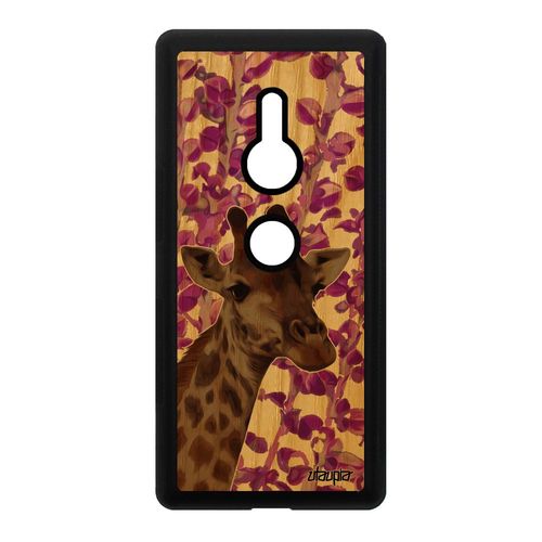 Coque Girafe Pour Sony Xperia Xz2 En Bois Silicone Design Case Rigide Housse Rose Tacheté Animal Dessin Nature Afrique Savane Plante