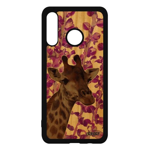Coque Bois Huawei P30 Lite Silicone Girafe Afrique Plante Animaux Design Tacheté Savane Cover Rose Nature Antichoc Personnalisé Etui