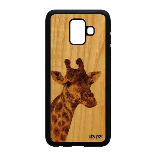 Coque Samsung Galaxy A6 2018 En Bois Silicone Girafe Nature Afrique Motif Design Savane Animaux Antichoc Housse Marron Animal Tache