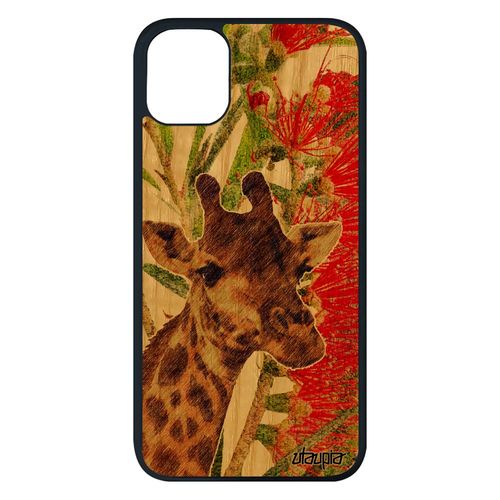 Coque Bois Silicone Girafe Antichoc Iphone 11 Pro Max Animal Savane Vert Caoutchouc Smartphone Nature Case Animaux Telephone