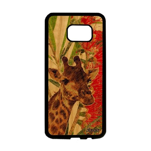 Coque Bois Galaxy S7 Edge Silicone Girafe Peinture Tacheté Telephone Design Case Afrique Original Rigide Fleurs Savane Vert Samsung