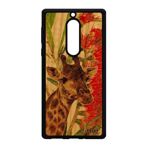 Coque Silicone Nokia 5 Bois Girafe Tacheté Pas Cher De Protection Animal Savane Nature Animaux Fleurs Peinture Afrique 4g Vert Etui