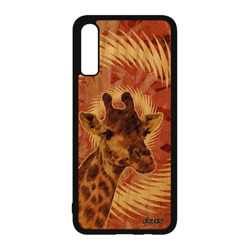 Coque Girafe Samsung Galaxy A70 Bois Silicone Housse Mandala Orange Afrique Dessin Design Animal Animaux Tache Case Texture Savane