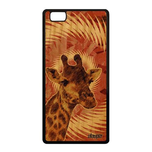 Coque Bois De Protection Huawei P8 Lite 2015 Silicone Girafe Mandala Tache Orange Afrique Animal Animaux Savane Housse Design Rigide