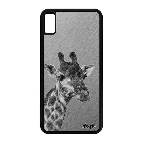 Coque Iphone Xs Max Silicone Girafe Original Design Dessin Afrique Savane 256 Go Animaux Aluminium Tacheté Gris Antichoc Effet