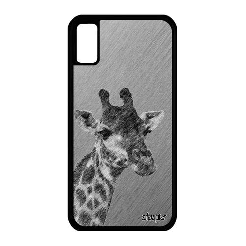 Coque En Silicone Girafe Iphone Xs Dessin Telephone Smartphone Portable Animal Savane Design Animaux Gris De Protection Effet