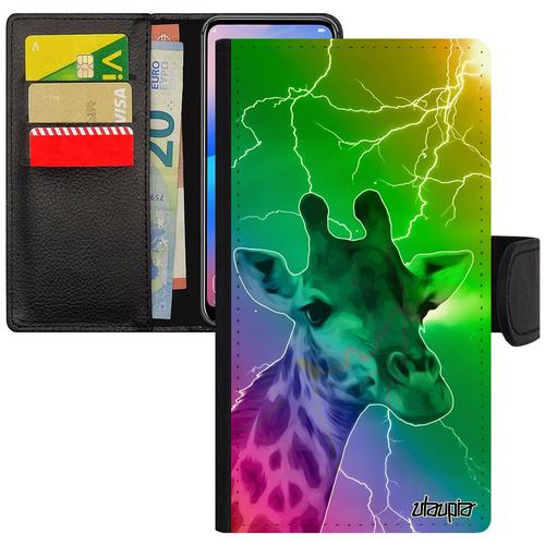 Coque Pour Iphone Xr Simili Cuir Portefeuille Girafe Animaux Arc En Ciel Portable Savane Multicolore Afrique Vert Eclair Etui