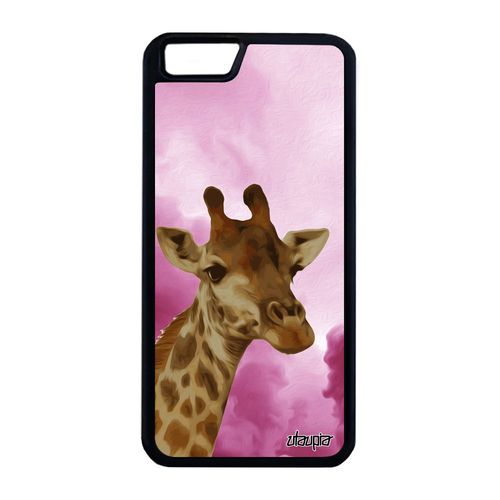 Coque Pour Iphone 6+ 6s+ Plus Silicone Girafe Ciel Nuage Rigide Rose Savane Afrique Animal Design Housse Tacheté Dessin De