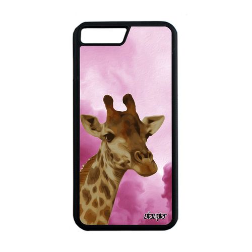 Coque Girafe Iphone 7+ Plus Silicone Mobile Telephone Savane Ciel Tacheté Animaux Rose Case De Protection Nuage Made In France