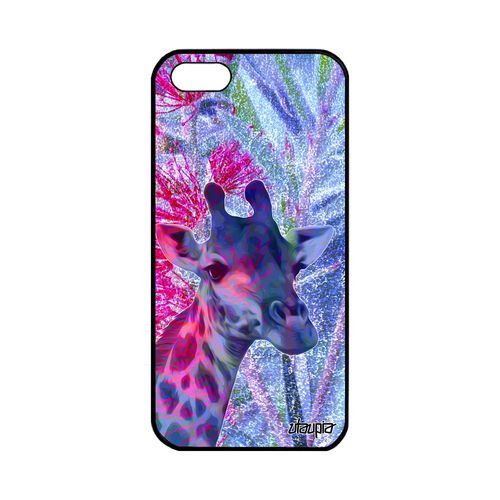 Coque Silicone Apple Iphone 5 5s Se Girafe Bleu Afrique Telephone Housse 64 Go Design Animal Tache Mobile Savane Portable Fleurs De
