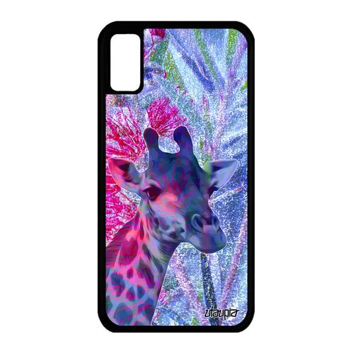 Coque Pour Iphone X En Silicone Girafe Animal Dessin Tache Case De Protection Smartphone Afrique Nature Animaux Fleurs Bleu