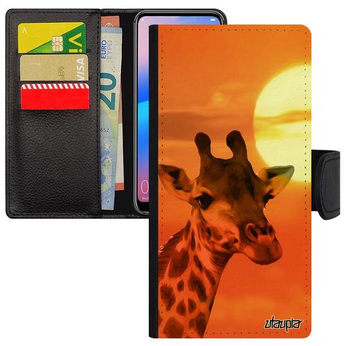 Coque Huawei Y6 2018 Simili Cuir Girafe Portable Ciel Pas Cher Smartphone Savane Orange Couché De Soleil Tacheté Telephone Animaux