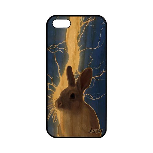 Coque Silicone Iphone 5 5s Se Bois Lapin Caoutchouc Bleu Orage Design Eclair Case Gel Smartphone Portable Frêne Foudre Lièvre Apple