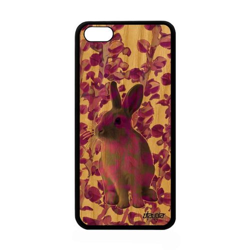 Coque En Bois Silicone Apple Iphone 5c Lapin Lapine Lièvre De Paques Animal Nature Design Telephone Plante Rose Belier Etui Portable
