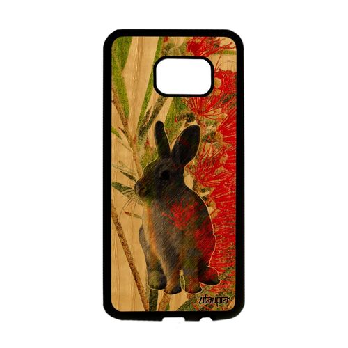 Coque Samsung Galaxy S7 Edge Bois Silicone Lapin Design Animaux Housse Smartphone Lièvre Lapine Vert Fleurs Antichoc Made In France