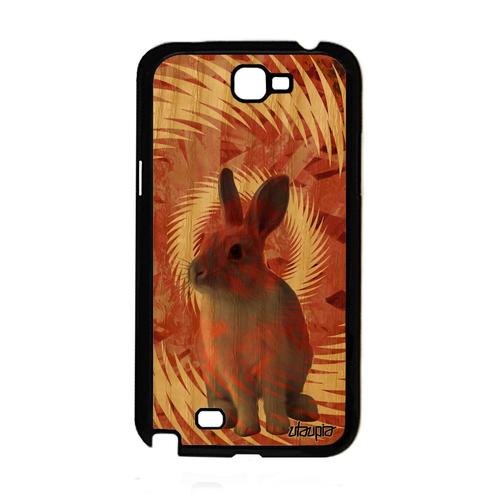 Coque Samsung Galaxy Note 2 Bois Silicone Lapin Mandala Lapine Personnalisé Design Housse Texture Orange Joli Animal Nain Animaux De