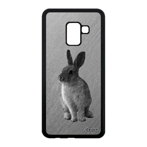 Coque Pour Galaxy A8 2018 Silicone Lapin Bumper Design Telephone Gris Tpu Animaux Metal Lièvre Dessin Joli Belier Lapine De Samsung