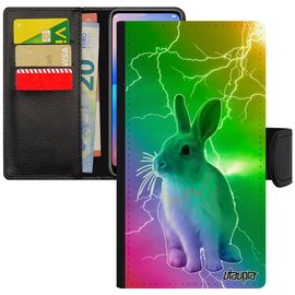 Coque Iphone 7+ Plus Rabat Lapin Pu Portable Lapine Personnalisé Eclair De Paques Nain Design Multicolore Antichoc Animal Vert