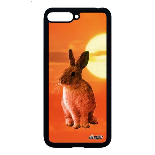 Coque Lapin Pour Huawei Y6 2018 Silicone Tpu Couché De Soleil Lièvre Housse Animal Alu Ciel Belier Lapine Orange Animaux Mobile Case