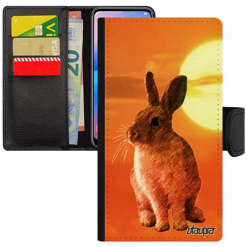 Coque Pour Xiaomi Redmi Note 6 Pro Cuir Portefeuille Lapin Animal Smartphone Leather Telephone Motif Orange Lièvre Belier De Paques