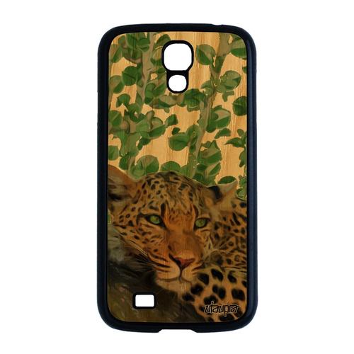 Coque Pour Samsung Galaxy S4 En Bois Silicone Leopard Guepard Jaguar Predateur Fauve Design Vert Unique Telephone De Protection 4g