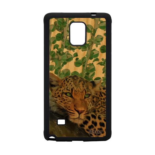 Coque Galaxy Note 4 Bois Silicone Leopard Guepard Jaguar Animal Plante Antichoc Afrique Vert Mobile Sauvage Pas Cher Nature Samsung