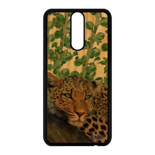 Coque Huawei Mate 10 Lite Bois Silicone Leopard Guepard Jaguar Plante Unique Mobile Rne-L01 Nature Vert Sauvage Animaux Predateur De