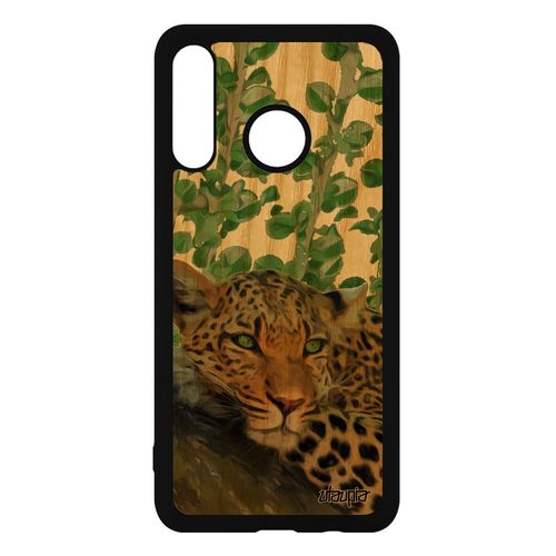 Coque Huawei P30 Lite En Bois Veritable Silicone Leopard Guepard Jaguar Personnalisé Telephone Housse Vert Afrique Predateur Fauve