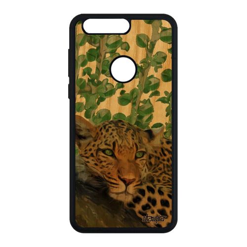 Coque Honor 8 Bois Silicone Leopard Guepard Jaguar Animaux Dessin Predateur Felin Vert Smartphone Animal Nature Gel Plante Afrique