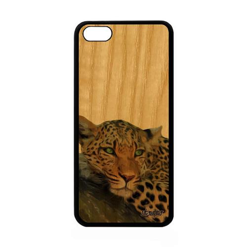 Coque Bois Pour Apple Iphone 5c Silicone Leopard Guepard Jaguar De Protection Afrique Marron Fauve Animal Telephone Mobile Predateur