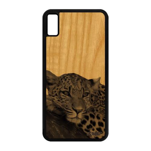 Coque Bois Pour Iphone Xs Max Silicone Leopard Guepard Jaguar Predateur Animaux 4g Antichoc 256 Go Fauve Noir Felin Animal De