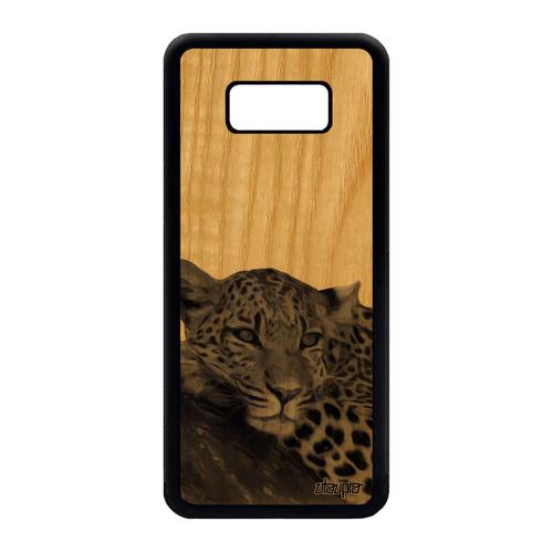 Coque Bois Silicone S8+ Plus Leopard Guepard Jaguar Sauvage Antichoc Peinture Nature Fauve Etui Design Predateur Gris Samsung Galaxy