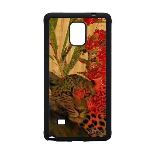 Coque Galaxy Note 4 En Bois Silicone Leopard Guepard Jaguar Felin Antichoc Rouge Predateur Animal Dessin Mobile Fauve Design Samsung