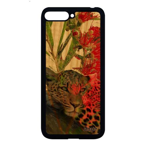 Coque En Bois Veritable Huawei Y6 2018 Silicone Leopard Guepard Jaguar Sauvage Housse Fauve Design Rouge Felin Motif Nature Dessin